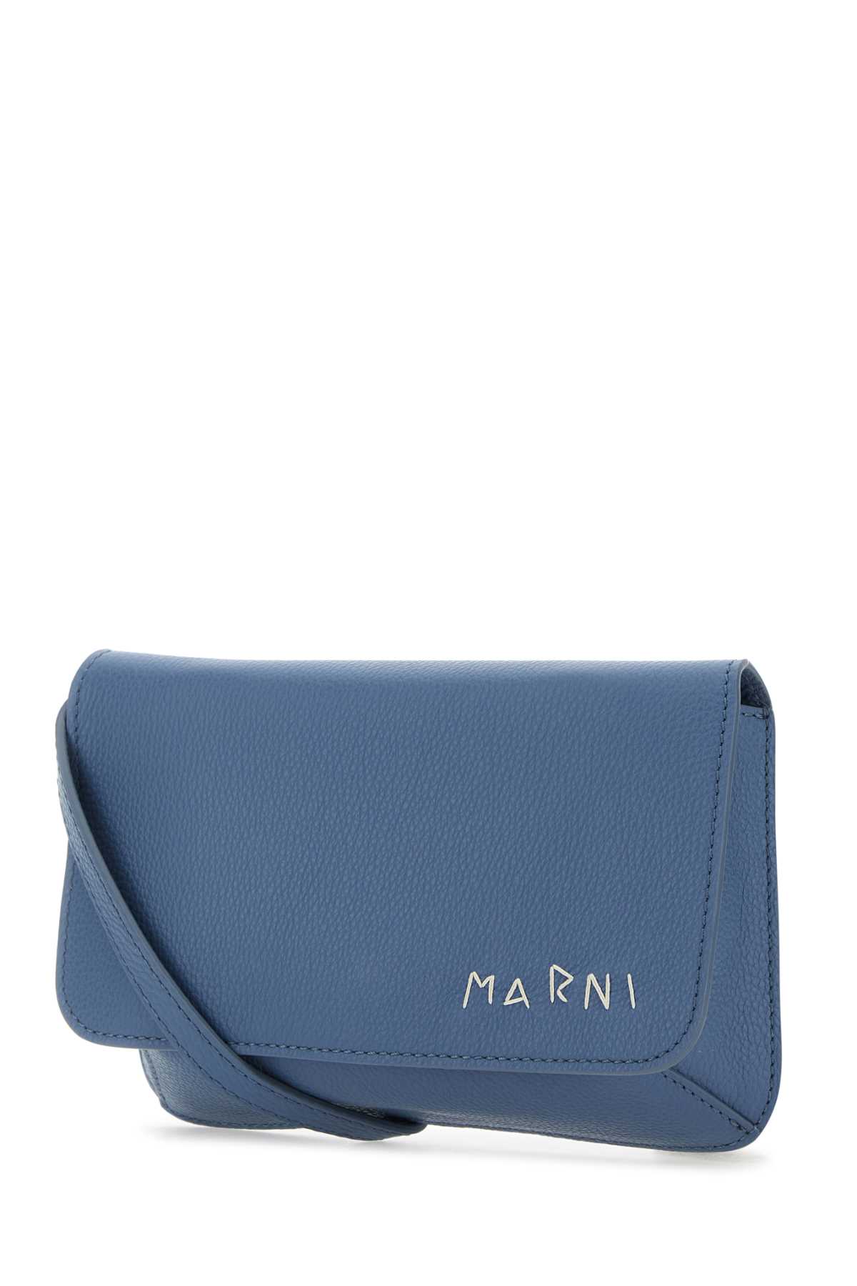 Shop Marni Air Force Blue Leather Flap Trunk Crossbody Bag In Opal