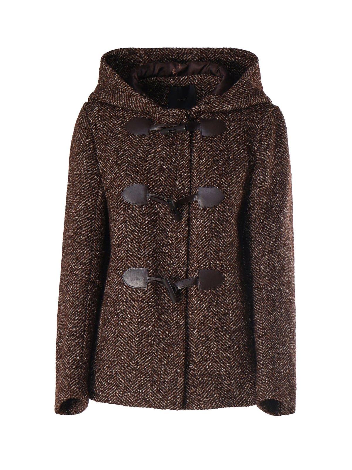 Shop Pinko Short Hooded Duffle Coat In Brown