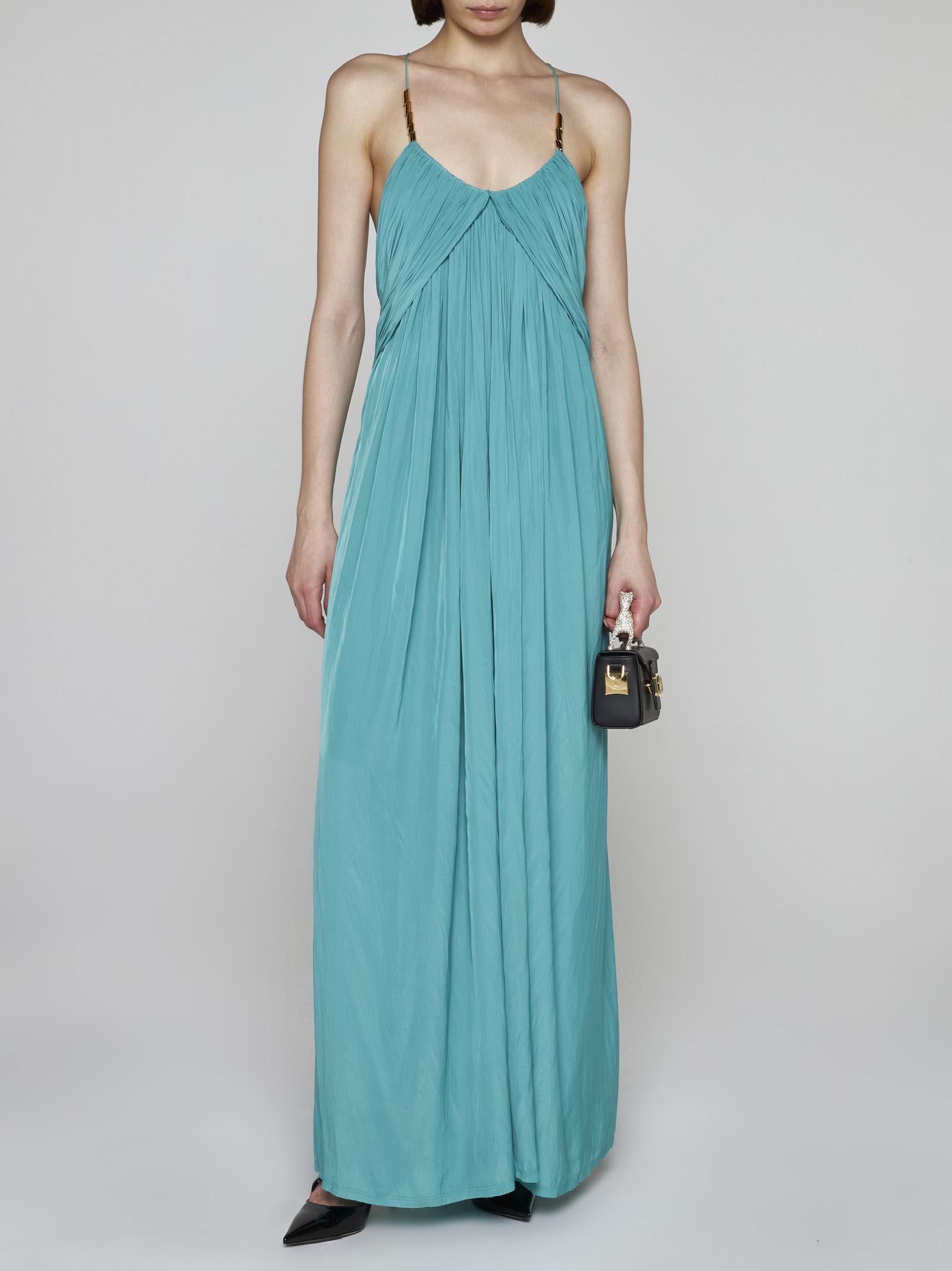 Shop Lanvin Pleated Long Dress In Jade