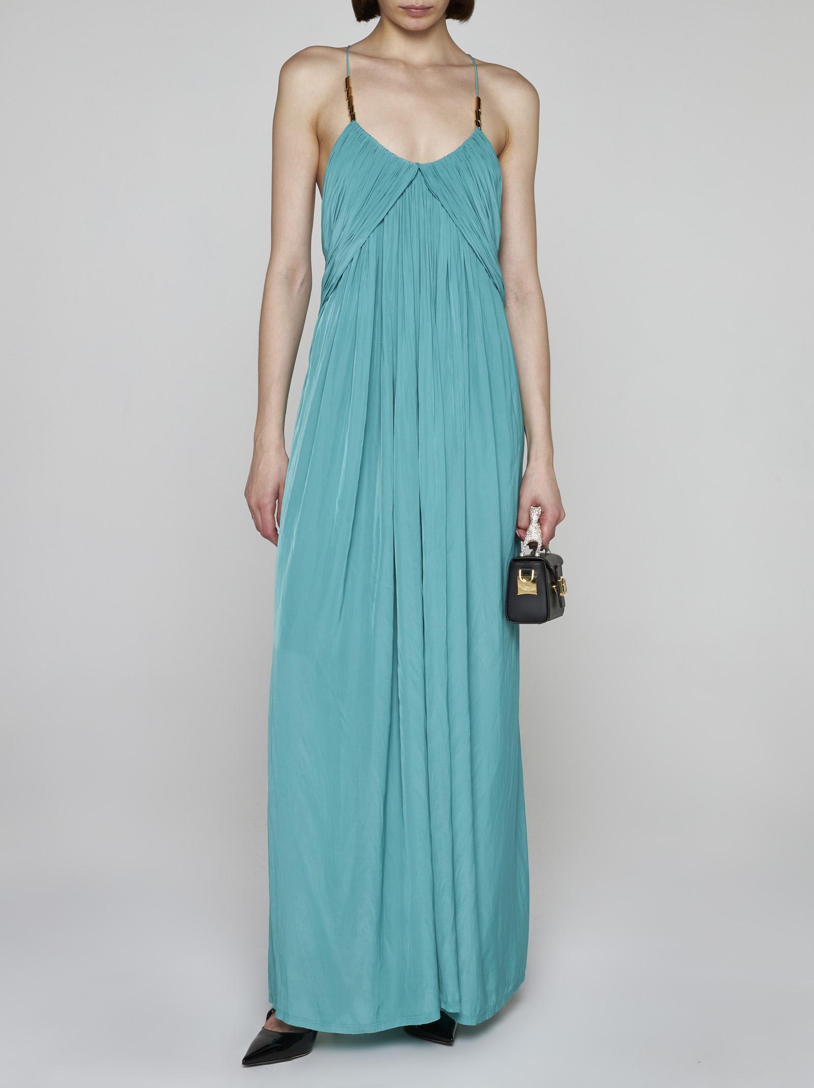 Lanvin Pleated Long Dress In Jade