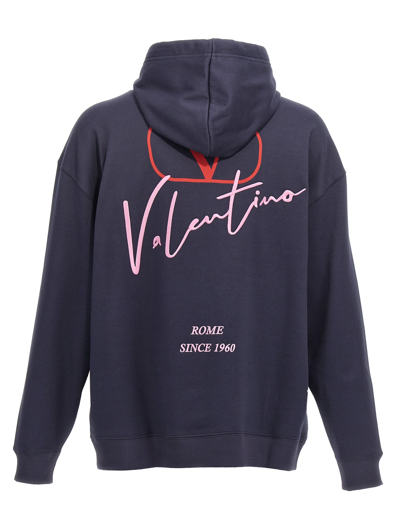 Shop Valentino Logo Embroidery Hoodie In Blue