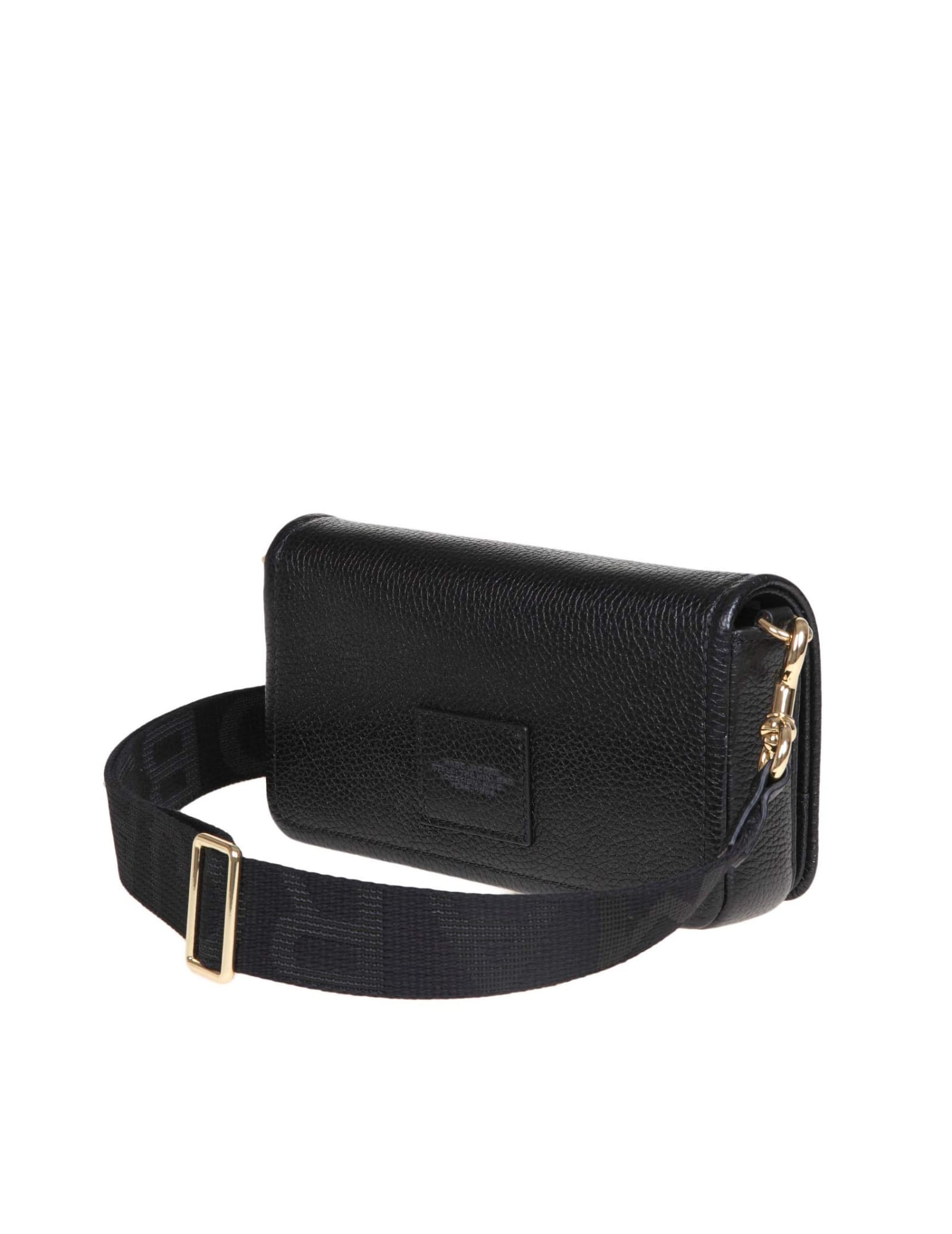 Marc Jacobs Mini Black Crossbody Bag With Engraved Logo In Hammered Leather Woman In Black