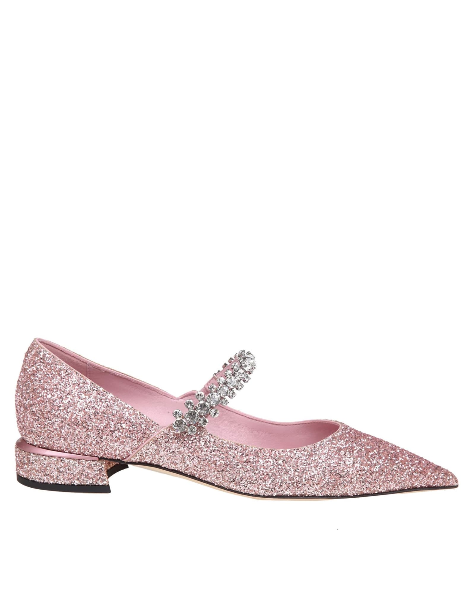 Shop Jimmy Choo Flat Pump In Pink Glitter Fabric In Rose