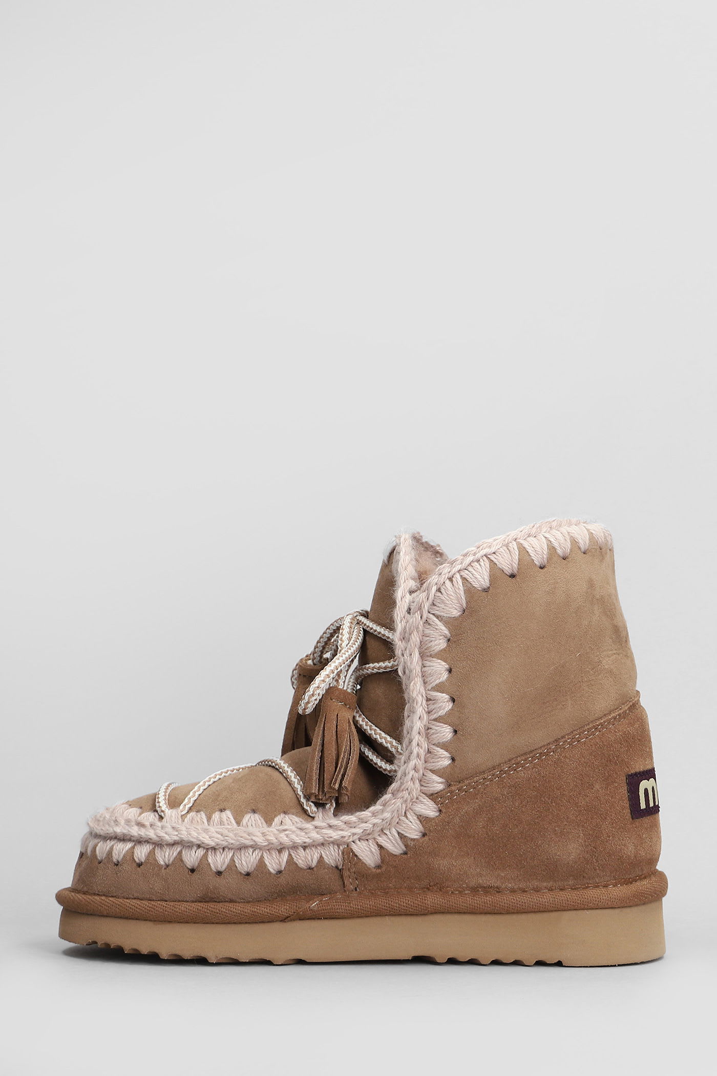 Mou Eskimo 18 Scoubidoo Low Heels Ankle Boots In Brown Leather In Brown