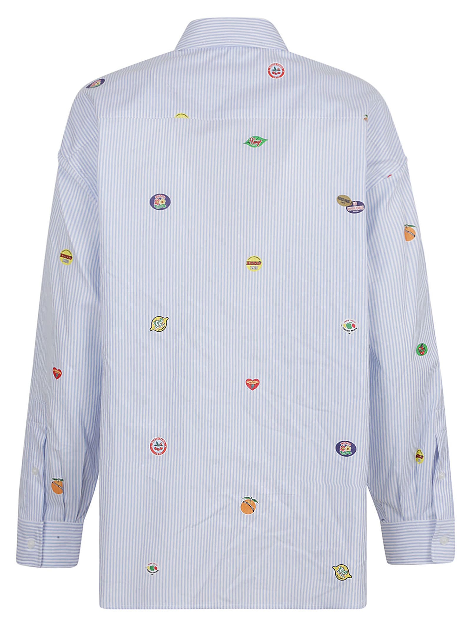 Shop Kenzo Pinstripe Printed Shirt In Sky Blue