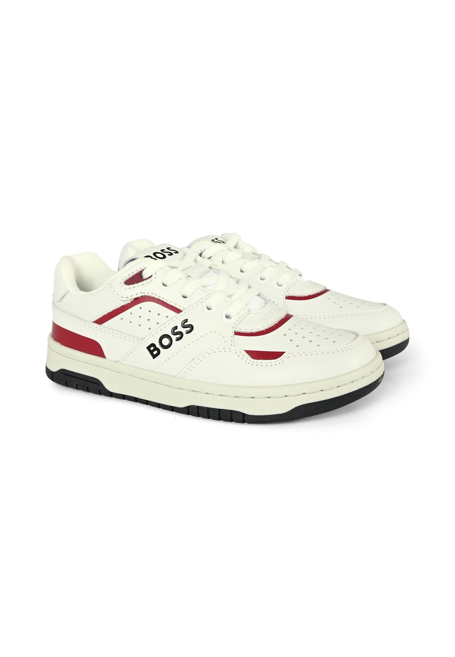 Hugo Boss Ivory Sneakers For Boy With Logo In Red