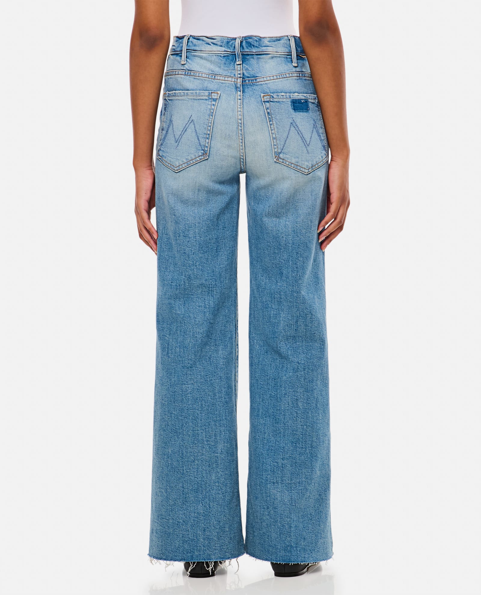 Shop Mother The Hustler Roller Fray Denim Pants In Clear Blue