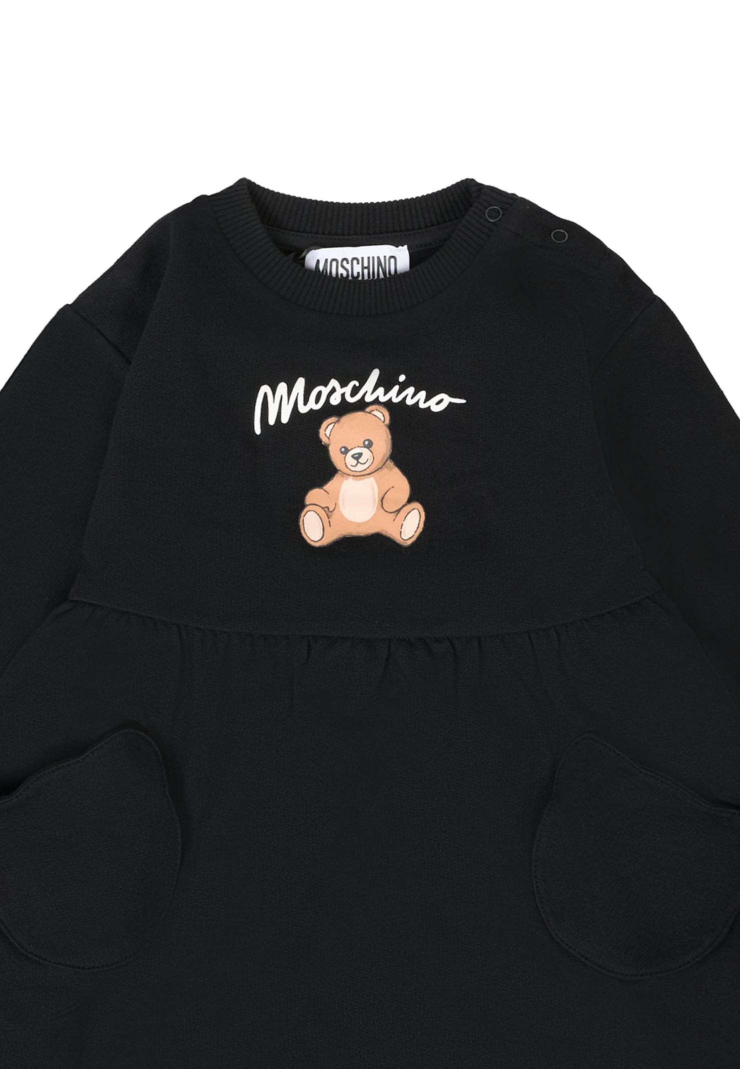 Moschino Black Dress For Girl With Teddy Bear And Logo In Black