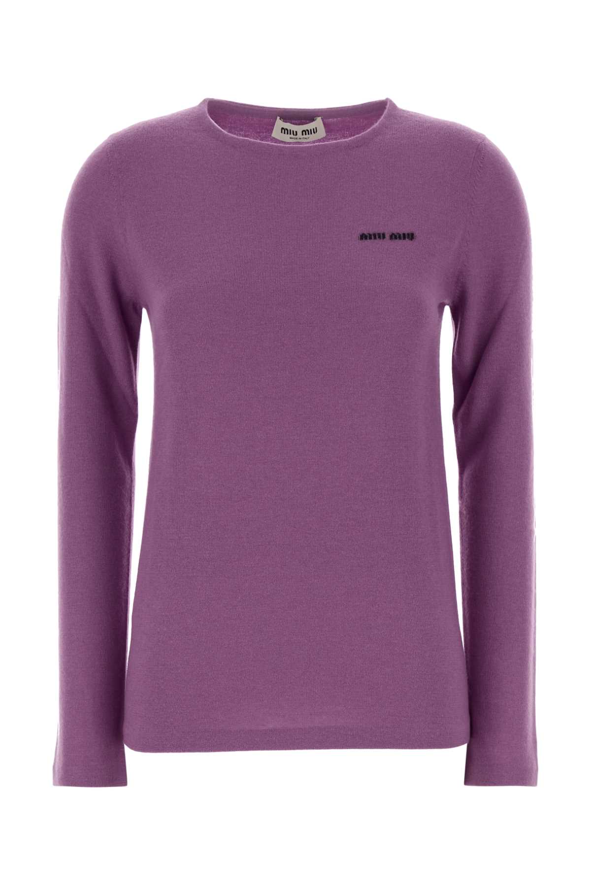 Miu Miu Soft Wool Blend Crew Neck Long Sleeve Sweater In Purple