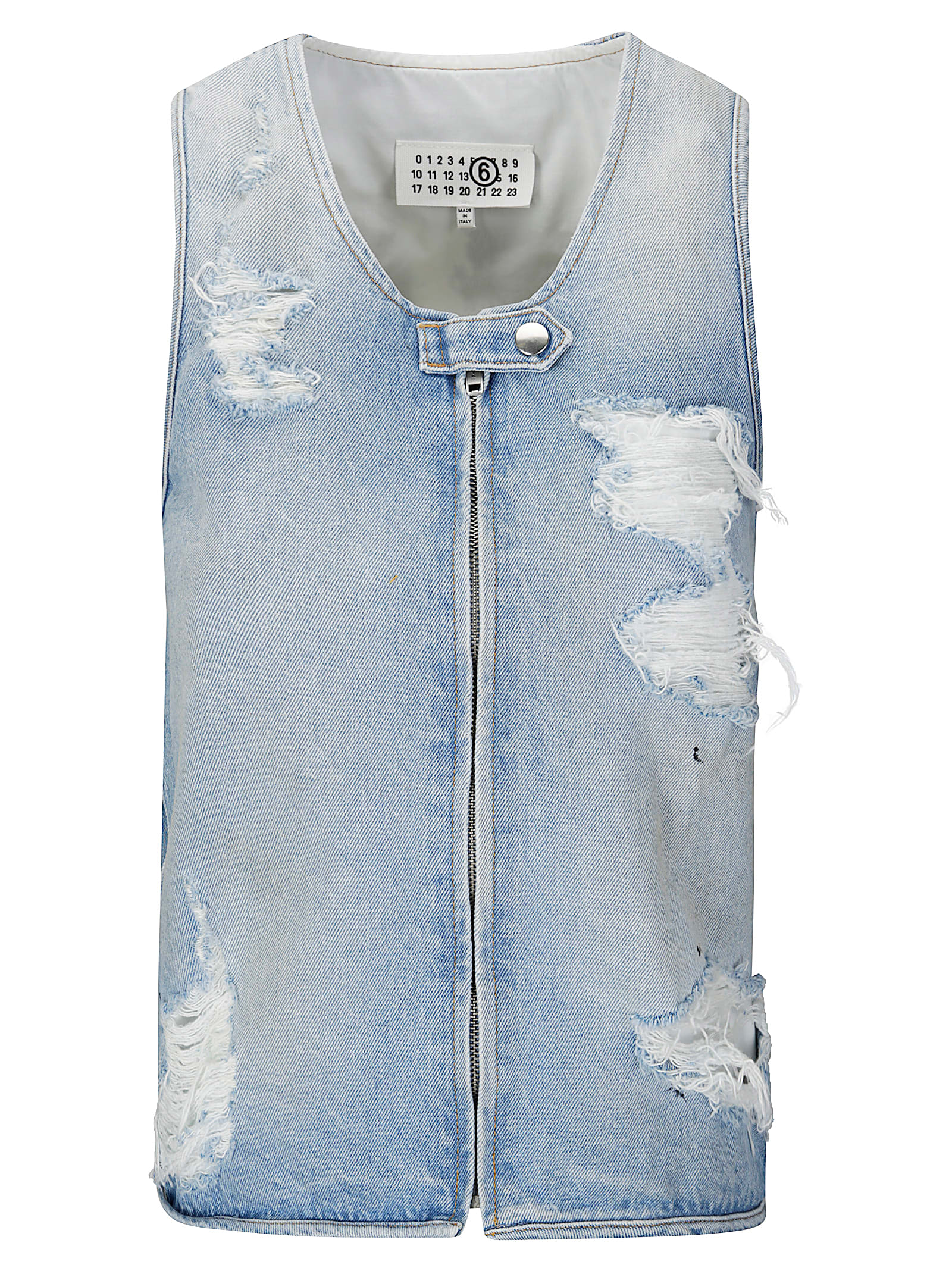 Mm6 Maison Margiela Mm6 By Maison Margiela Sleeveless Front-zip Top In Distressed Denim