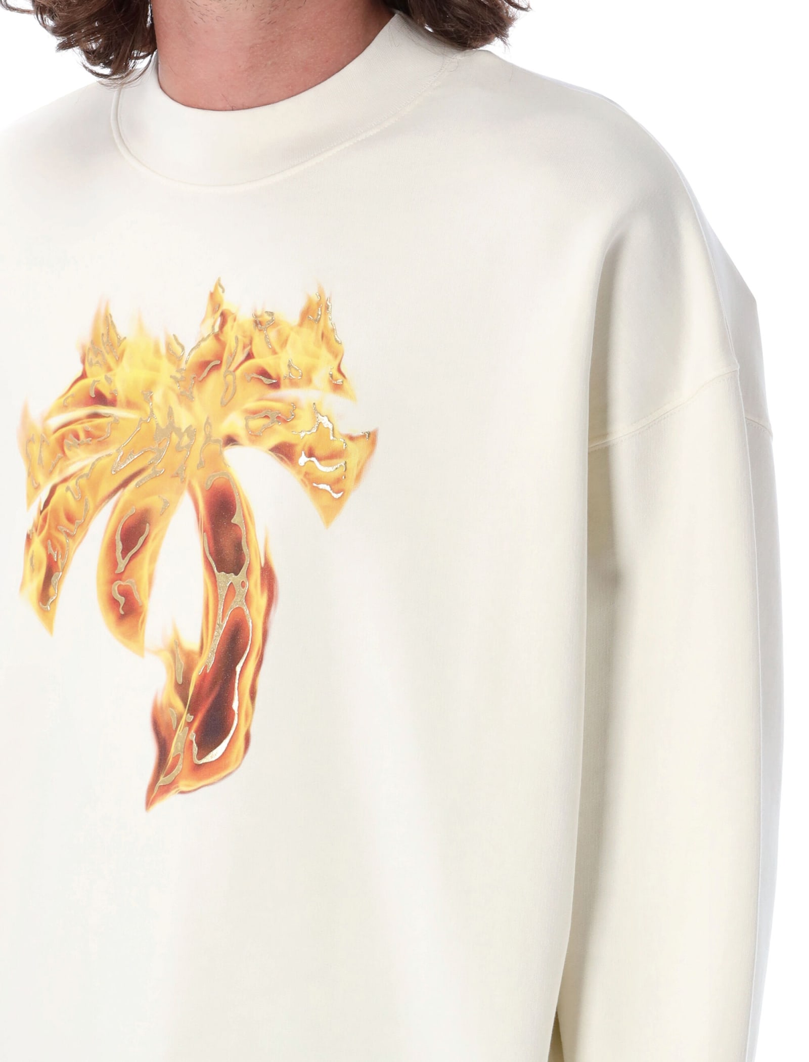 Shop Palm Angels Crew Neck Burning Palm T-shirt In White Gold