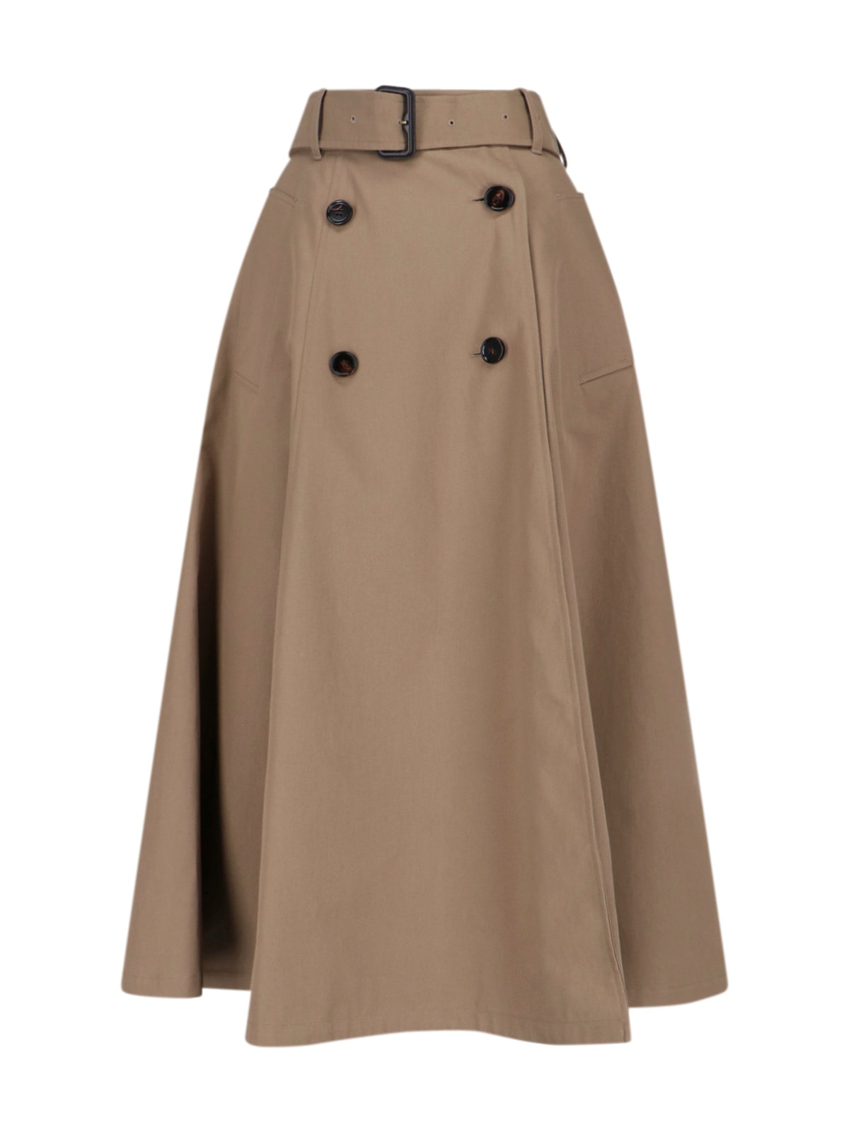 Burberry Beige Skirt With Adjustable Belt And Button Closure In Cotton Woman In Animal Print