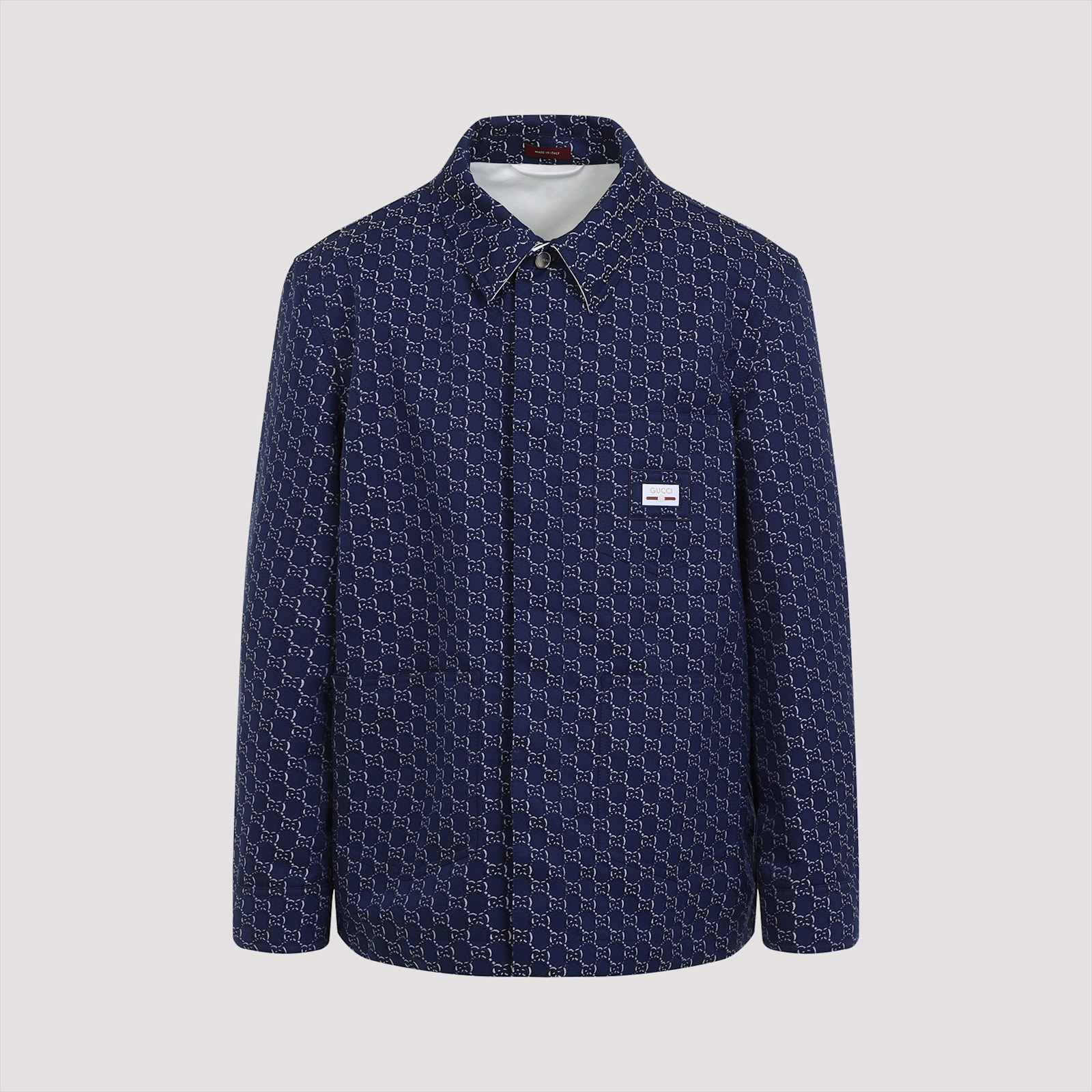 Gucci Gg Logo Long-sleeved Shirt In Blue White