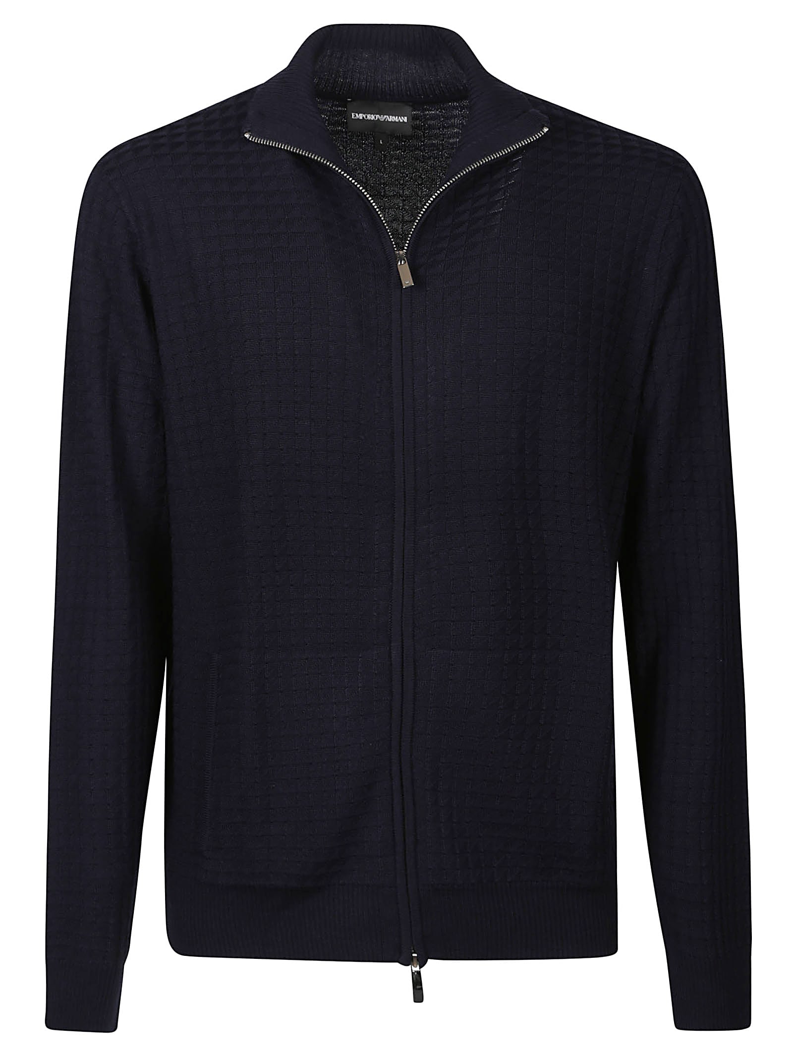 Shop Emporio Armani Full Zip Sweater In Blu Acciaio