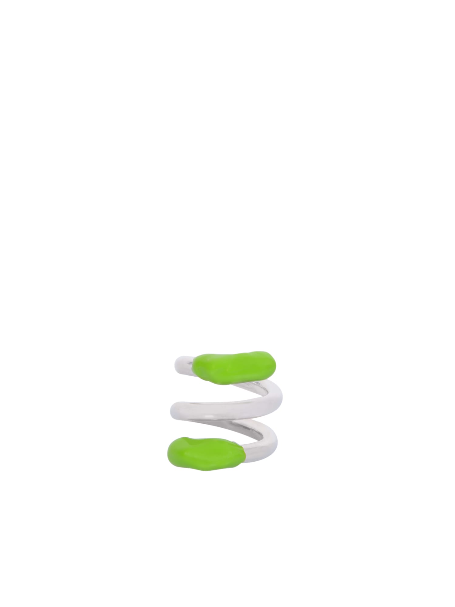 Shop Sunnei Fusillo Rubberized Silver/ Green Ring In Metallic