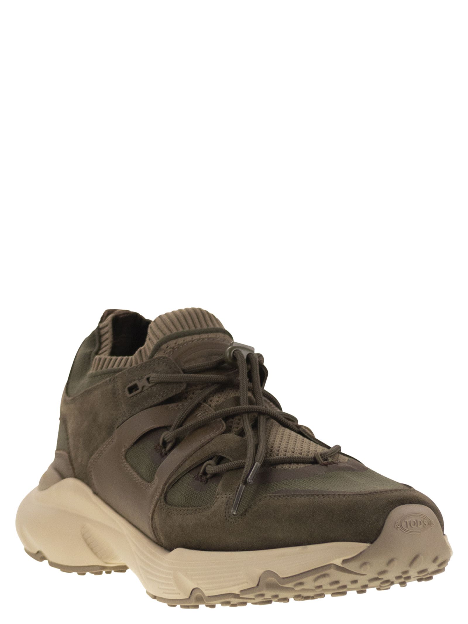 Tod's Leather And Technical Fabric Sneakers In Green