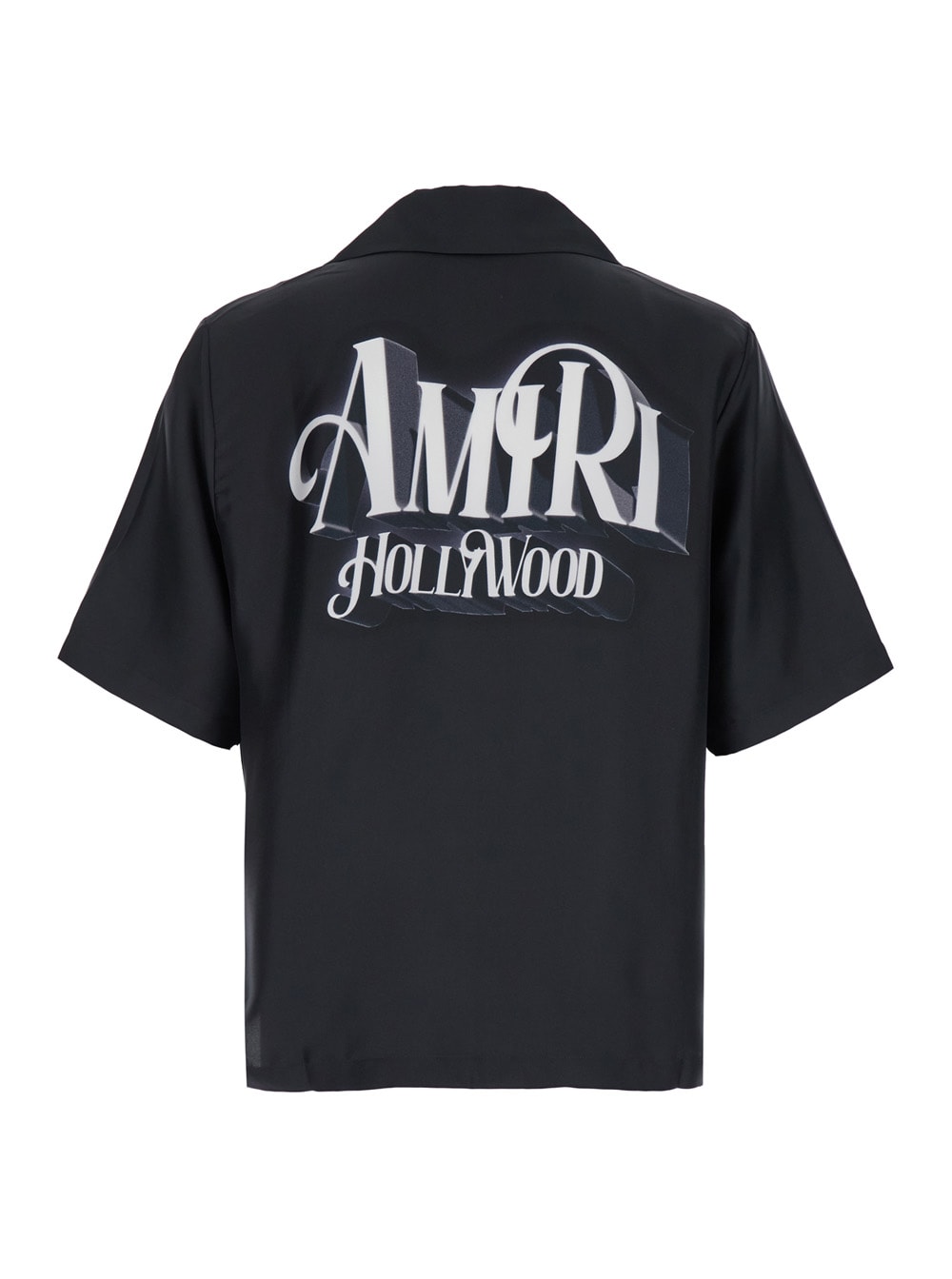 Shop Amiri Hollywood Black Bowling Shirt With Logo Print In Silk Man