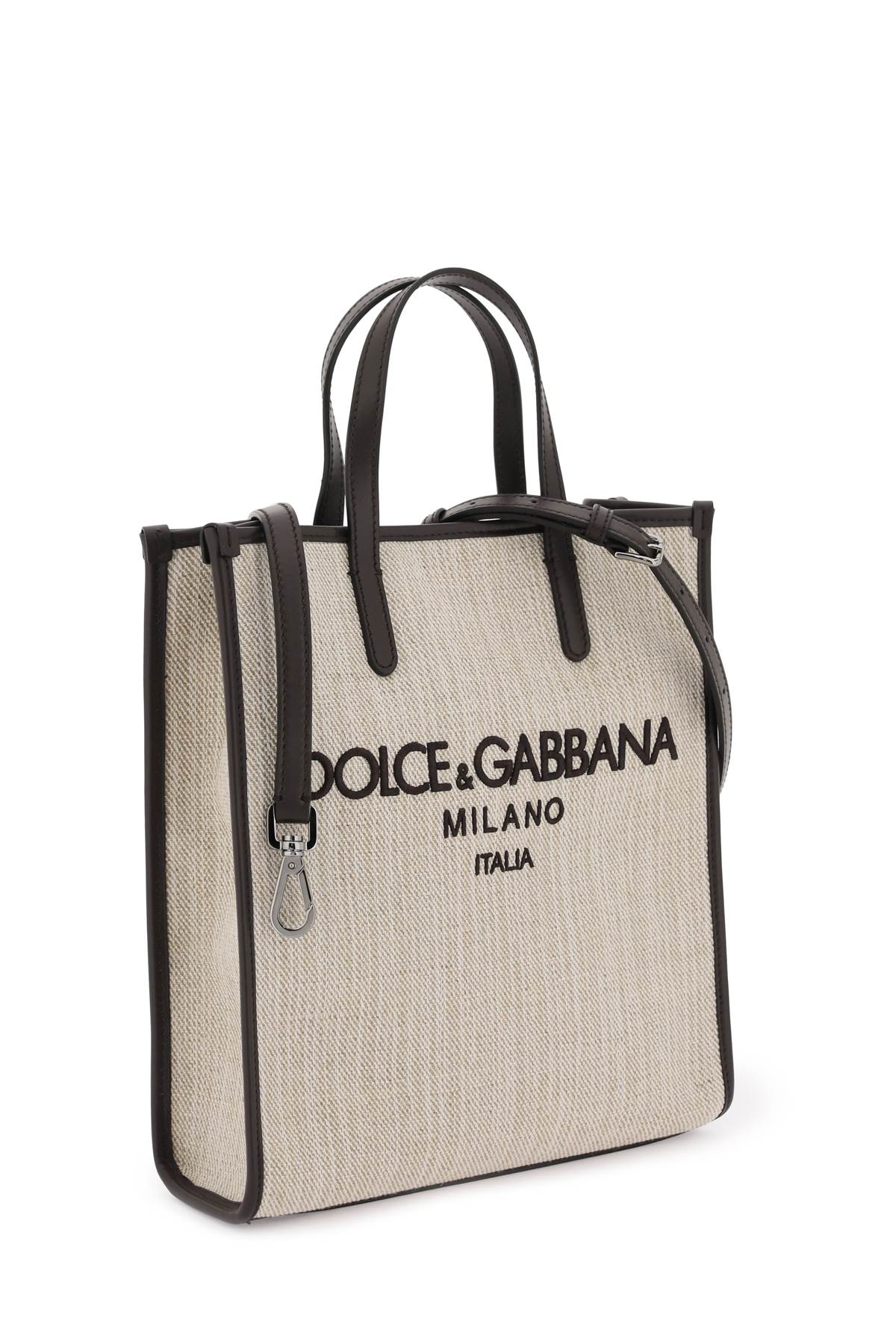 Dolce & Gabbana Textured Canvas Tote Bag In Beige