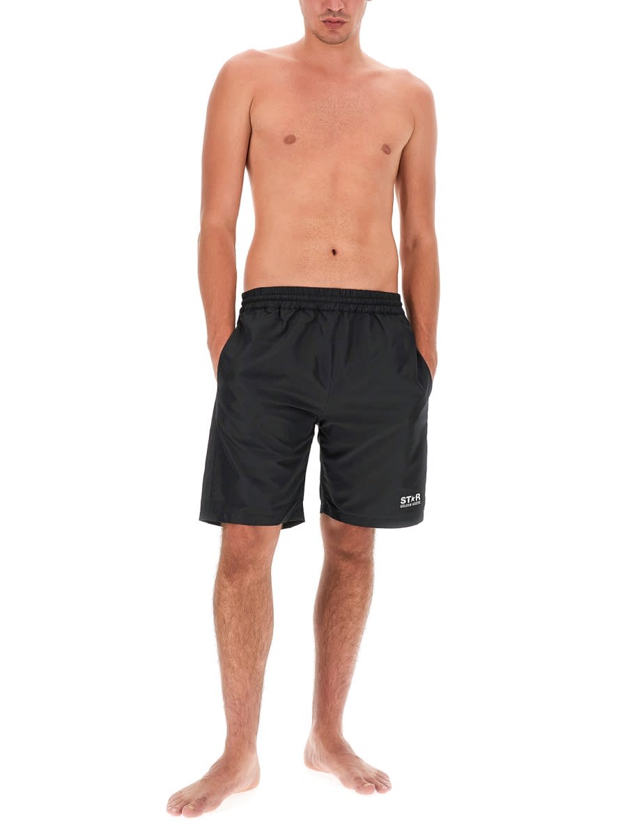 Shop Golden Goose Swimsuit With Logo In Nero