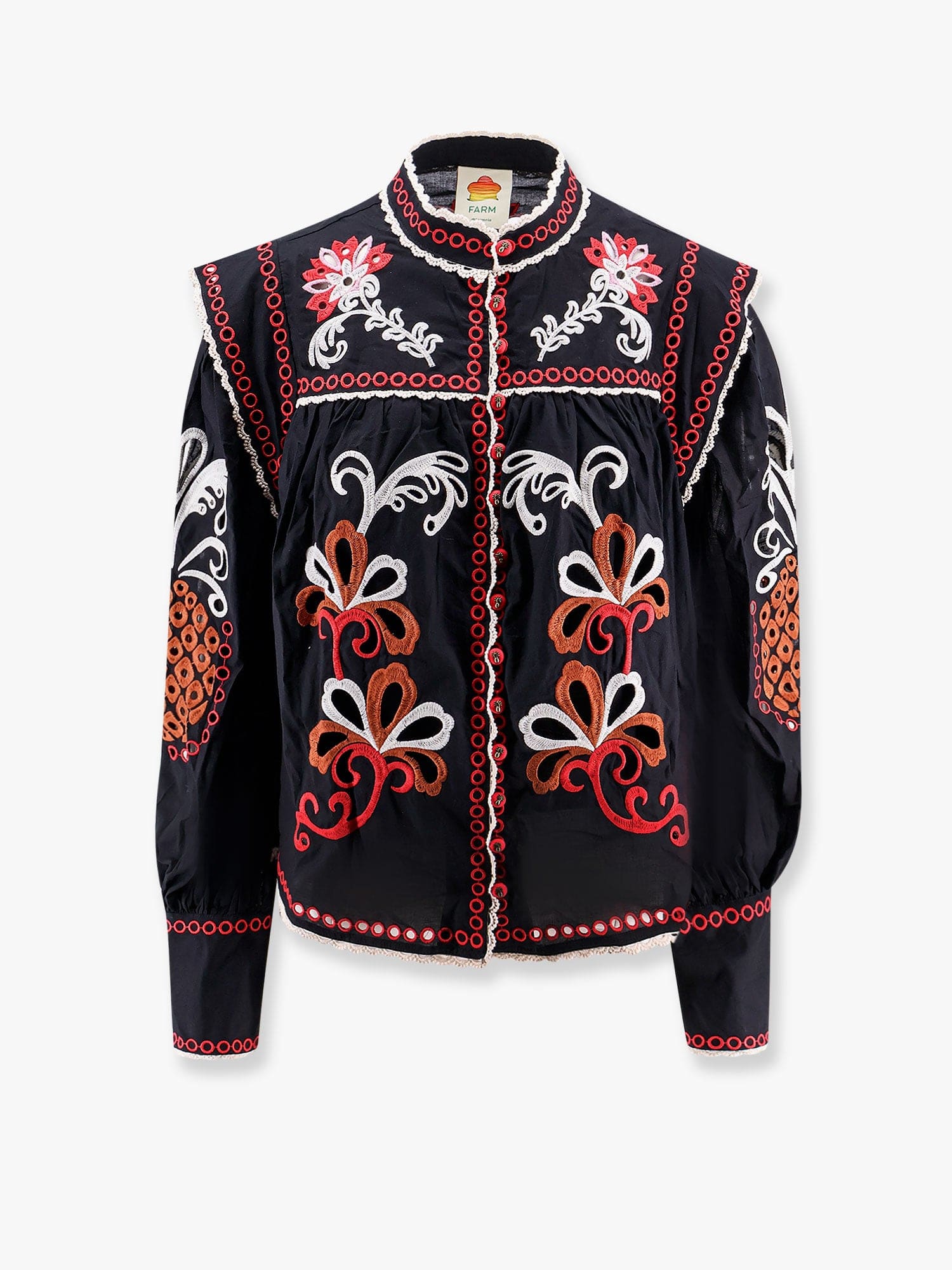 Farm Rio Broderie-anglaise Cotton Blouse In Black
