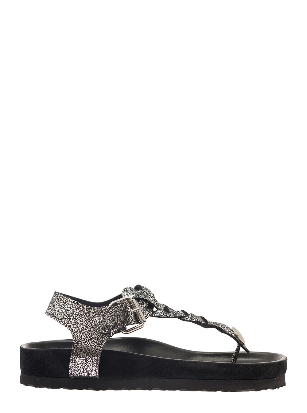 ISABEL MARANT BROOK SILVER SANDALS WITH BRAIDED DESIGN IN METALLIC LEATHER WOMAN