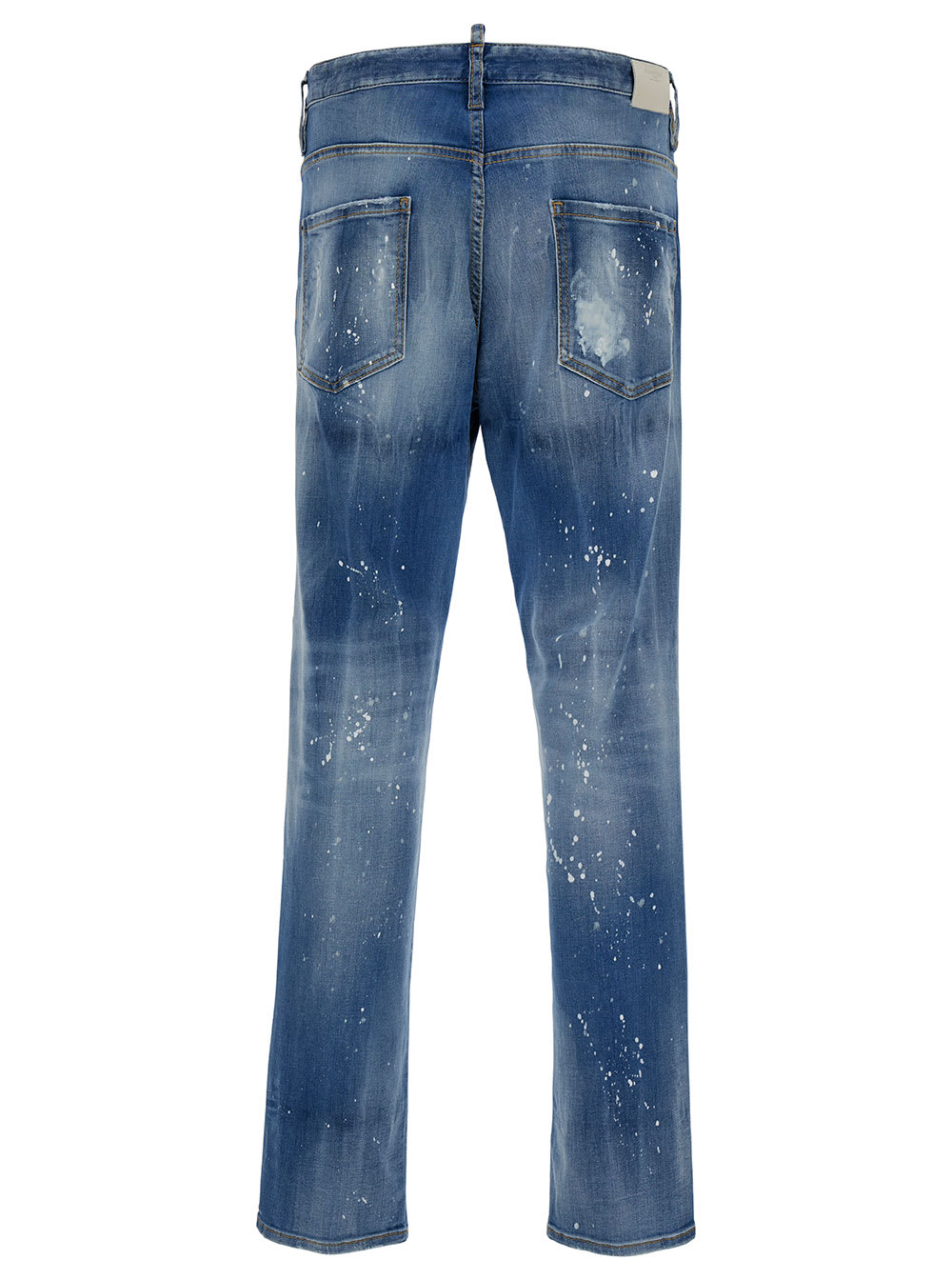 Shop Dsquared2 Cool Guy Light Blue Five-pocket Jeans With Rips And Paint Stains In Stretch Cotton Denim Man