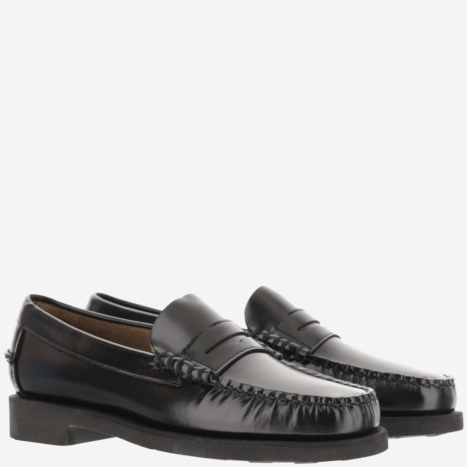 Shop Sebago Dan Po Leather Loafers In Black