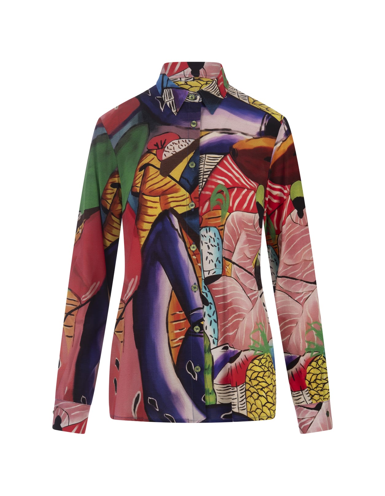 Stella Jean Silk Blend Shirt With Mercanti Fantasy Print In Multicolour