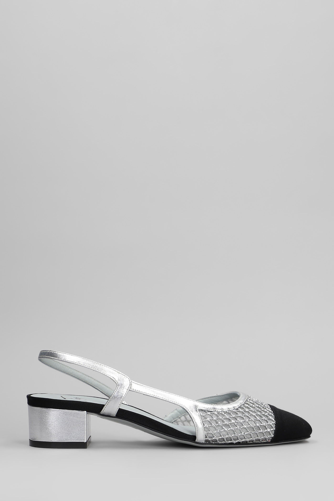 Ninfa Pumps In Silver Leather And Fabric