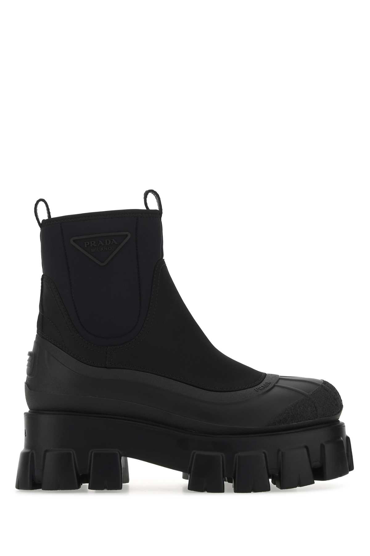 Black Fabric And Re-nylon Monolith Ankle Boots