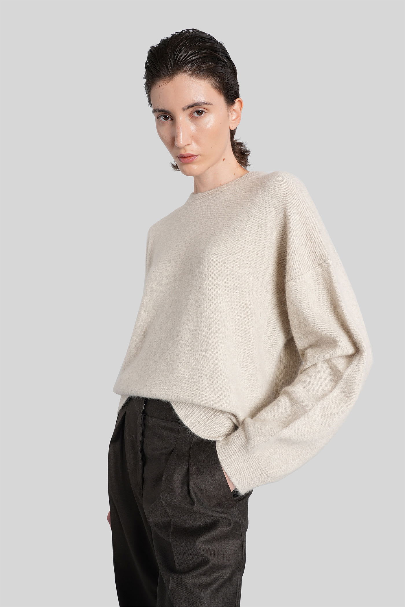 Loulou Studio Loulou Tristan Crew Neck Wool And Yak Sweater In Neutral