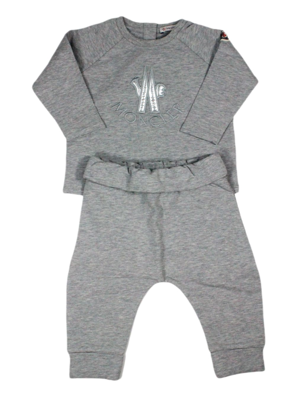 Shop Moncler Set Consisting Of Crew-neck Sweatshirt With Back Buttons And Stretch Cotton Fleece Trousers And Fron In Grey