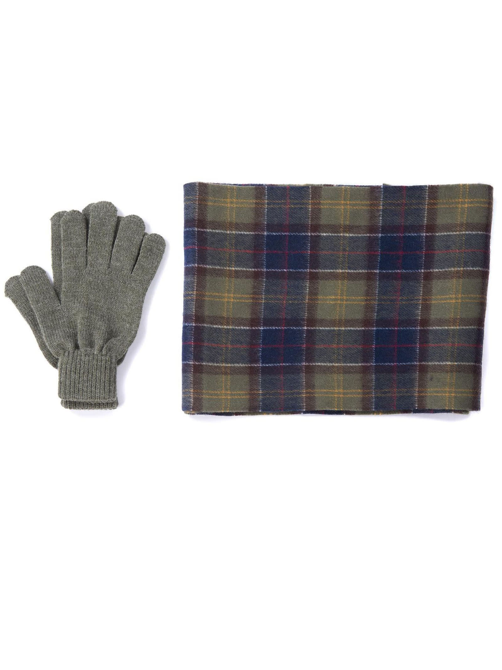 Barbour Green Lambswool Scarf And Gloves Set