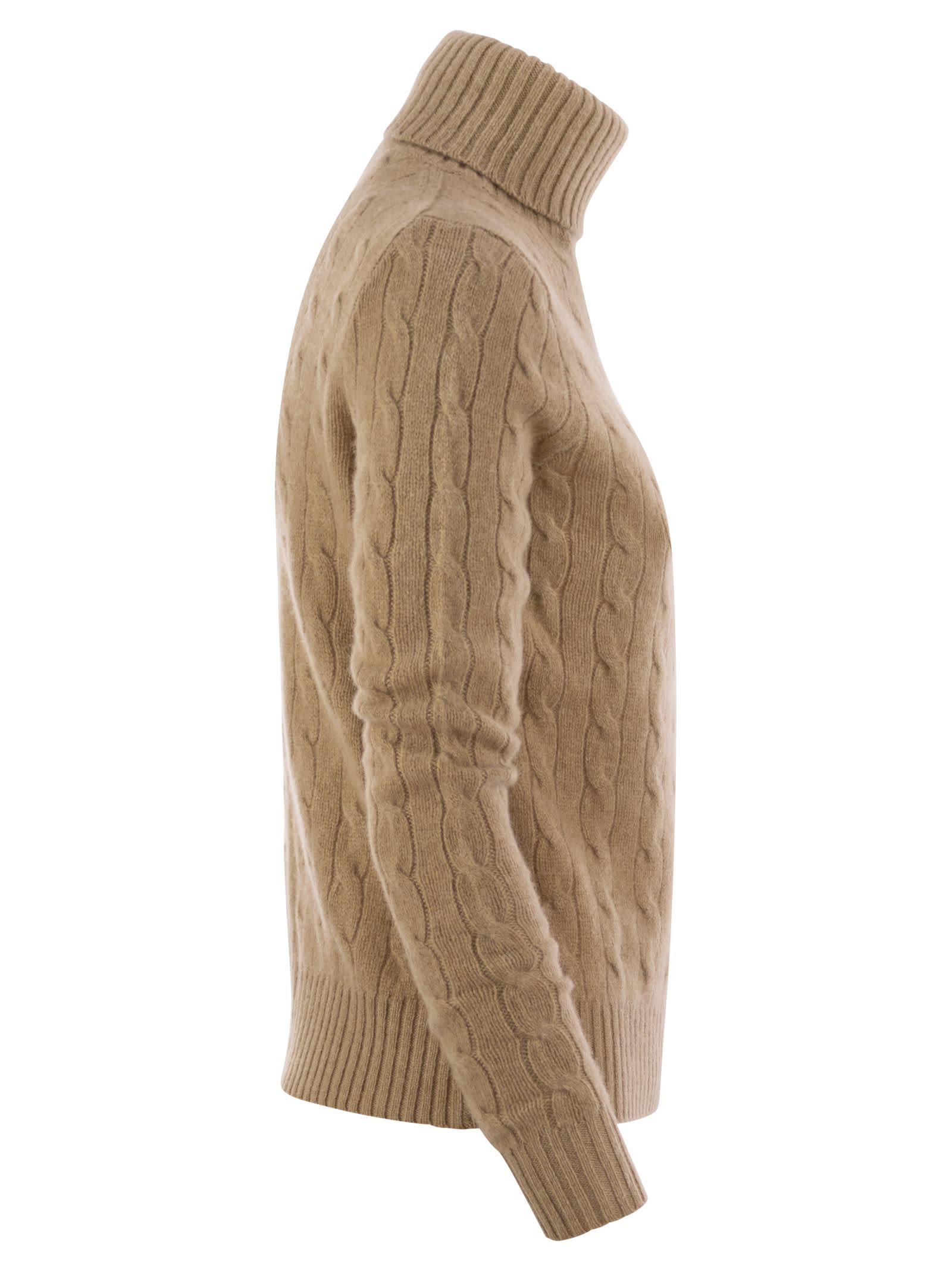 Shop Polo Ralph Lauren Wool And Cashmere Cable-knit Turtleneck Sweater In Caramel