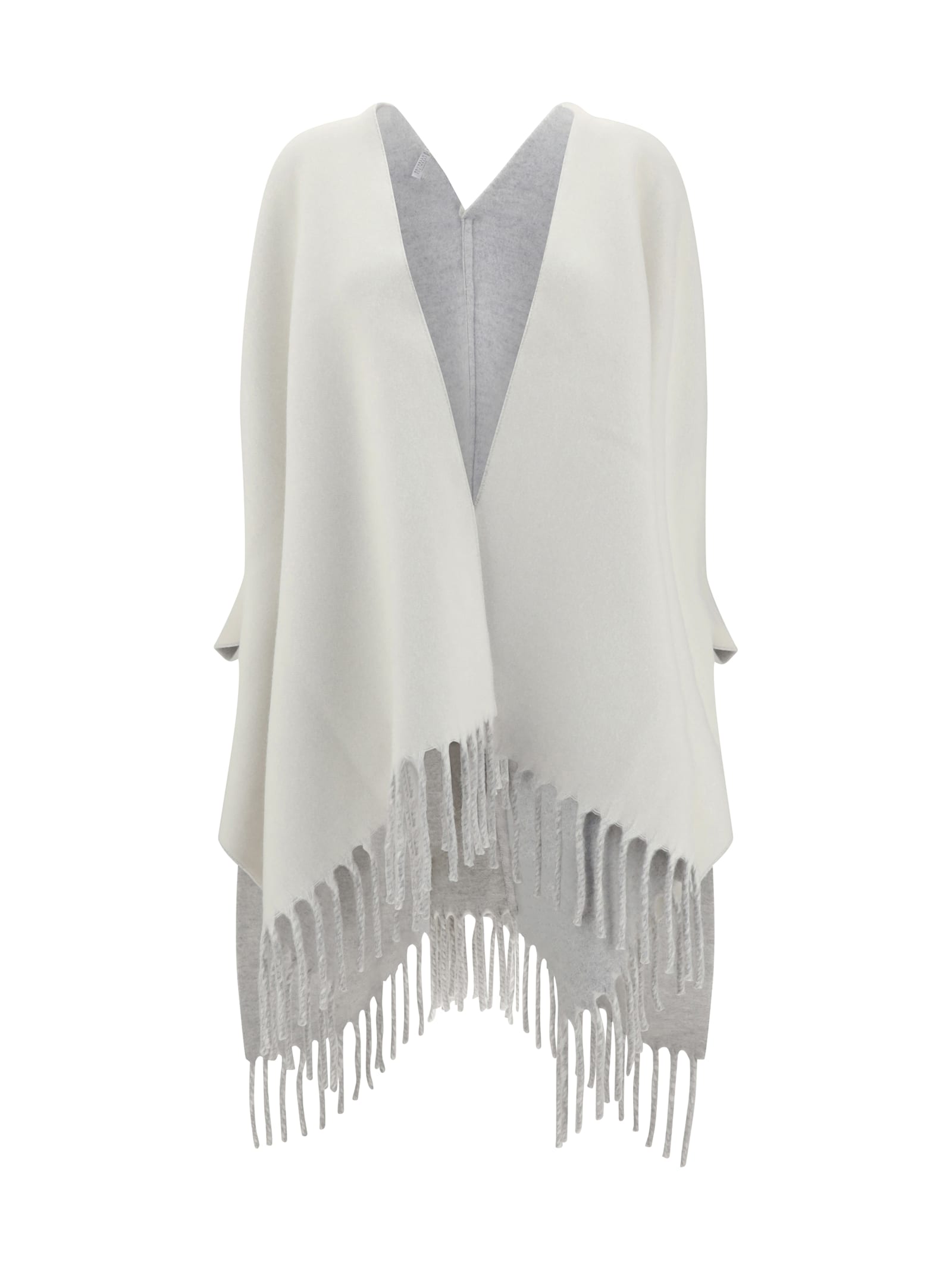 Brunello Cucinelli Cashmere Wool Blend Poncho Cape In White