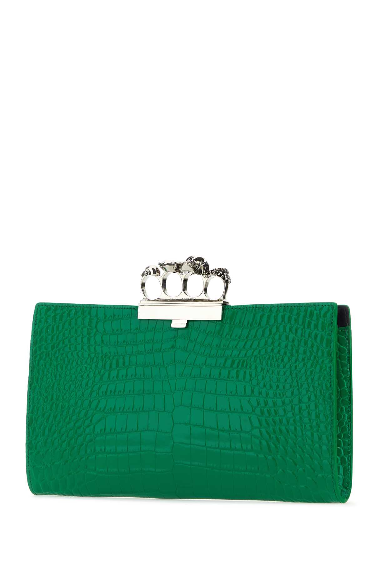 Shop Alexander Mcqueen Grass Green Leather Four-ring Clutch In Brightgreen