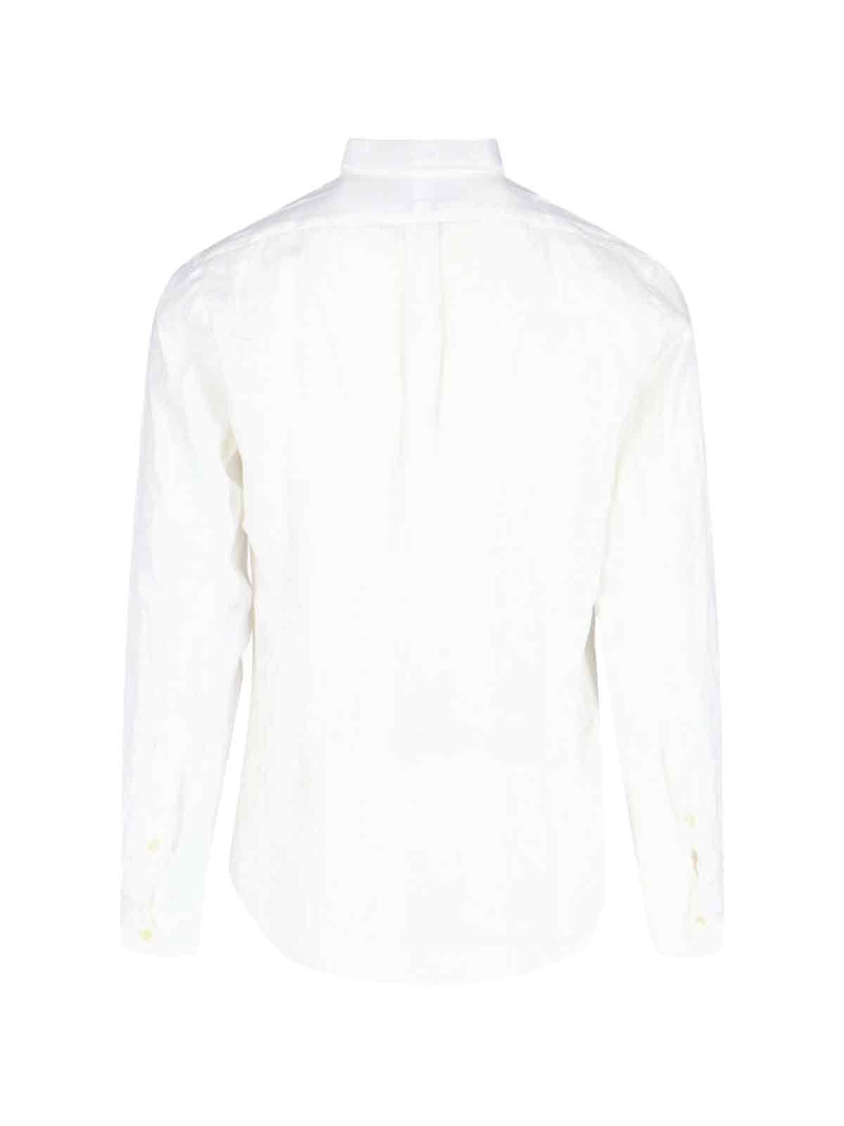 Polo Ralph Lauren Long-sleeve Button-up Shirt With Pointed Collar And Embroidered Logo In Bianco