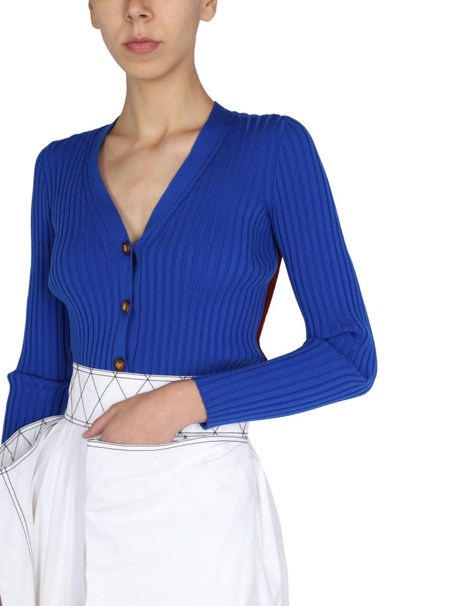 Shop Tory Burch Ribbed Cardigan In Blue