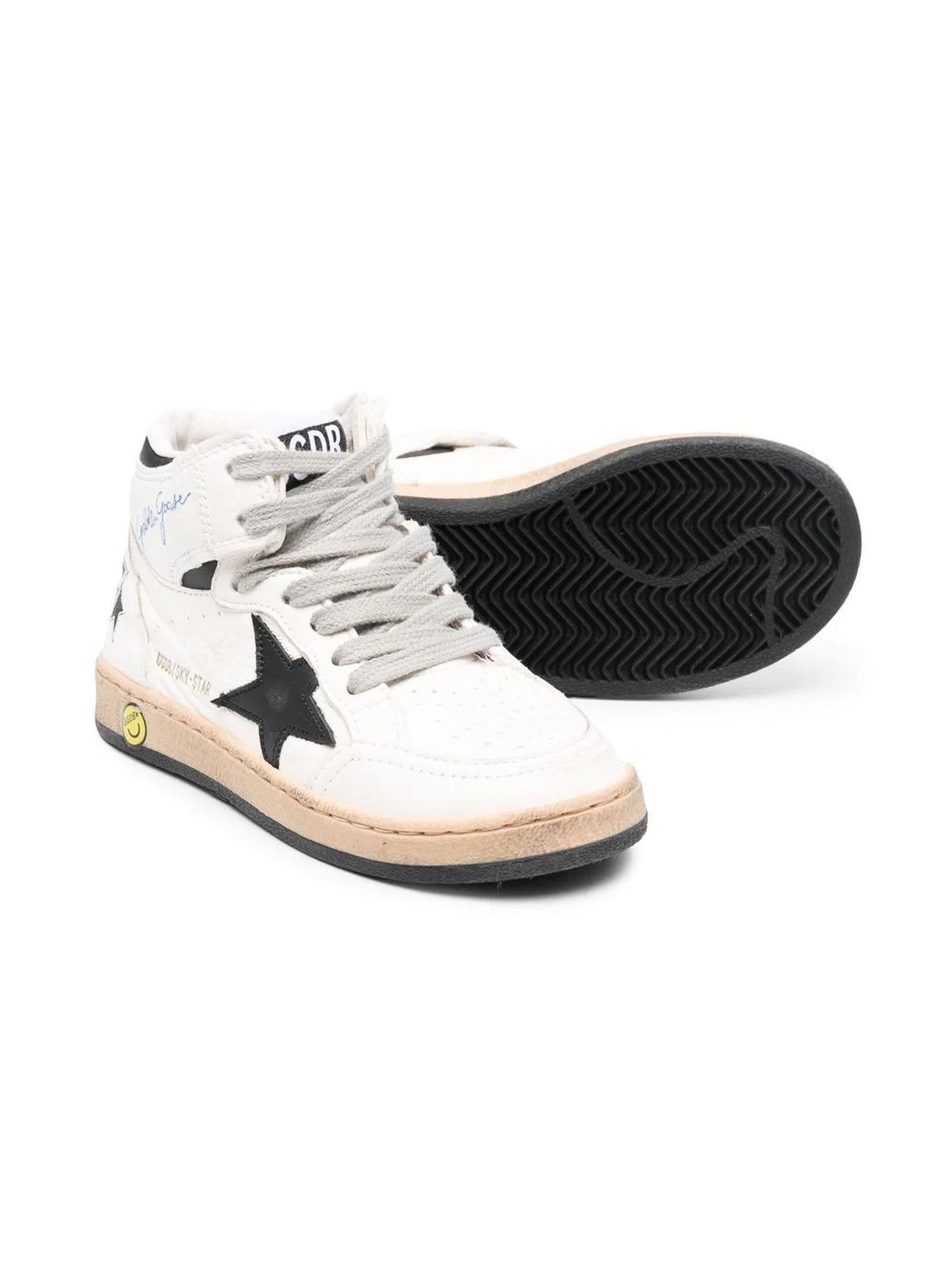 Shop Golden Goose White Calf Leather Sneakers In White/black