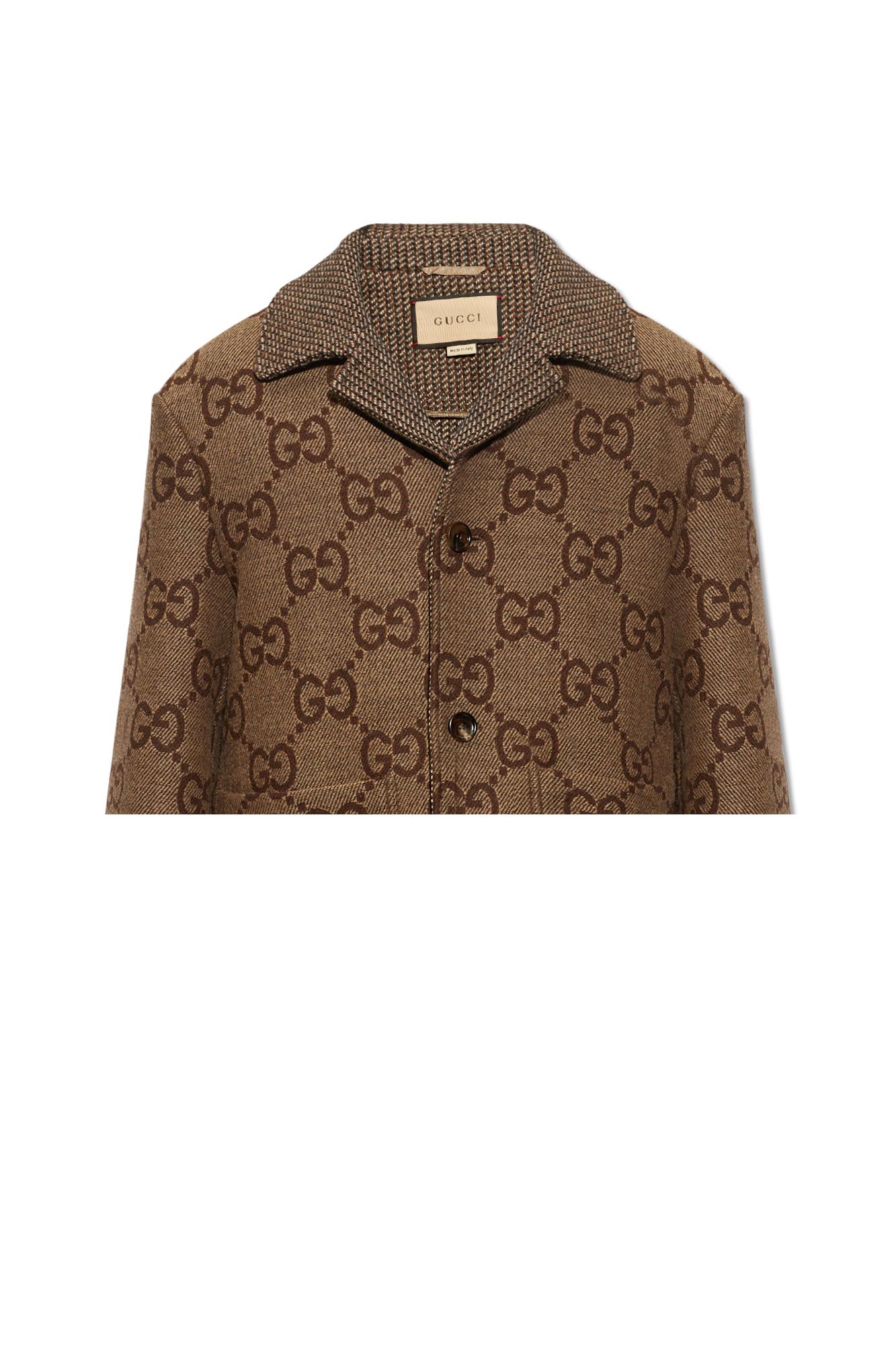 Gucci Short Wool Coat In Brown