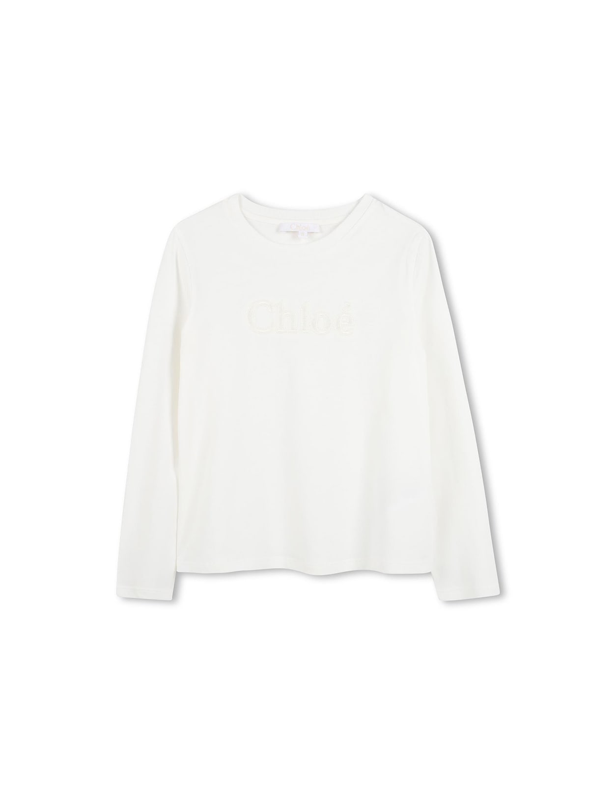 Shop Chloé White Long Sleeve T-shirt With Logo In Bianco Sporco