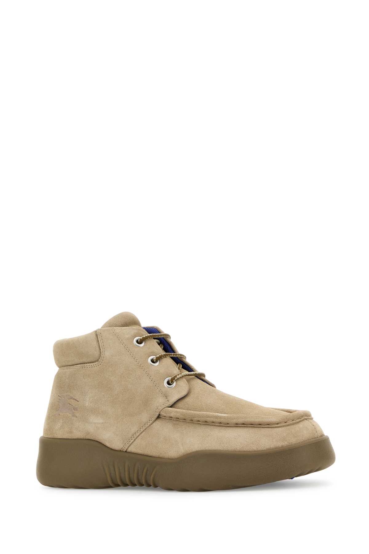 Burberry Beige Suede Log Ankle Boots In Hunter