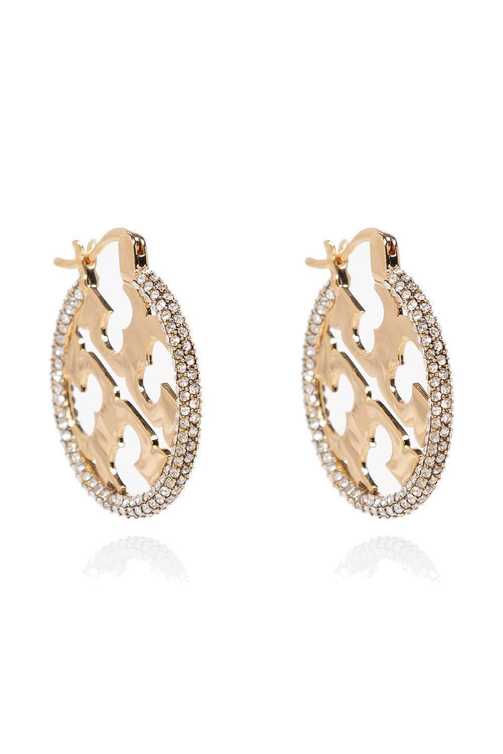 Shop Tory Burch Miller Logo Plaque Earrings In Tory Gold/crystal