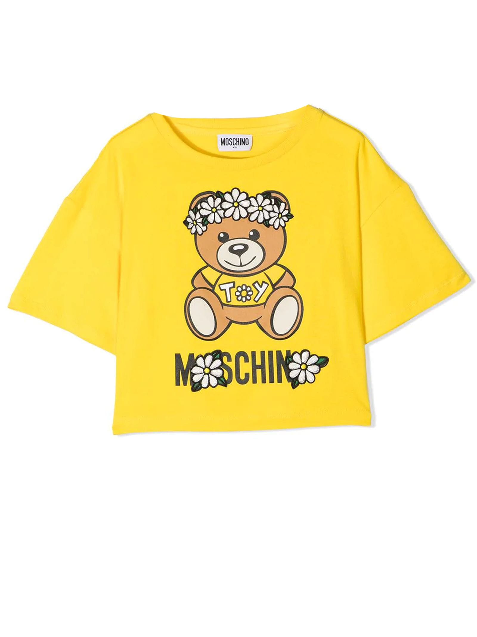 Moschino Yellow Stretch-cotton Cropped T-shirt