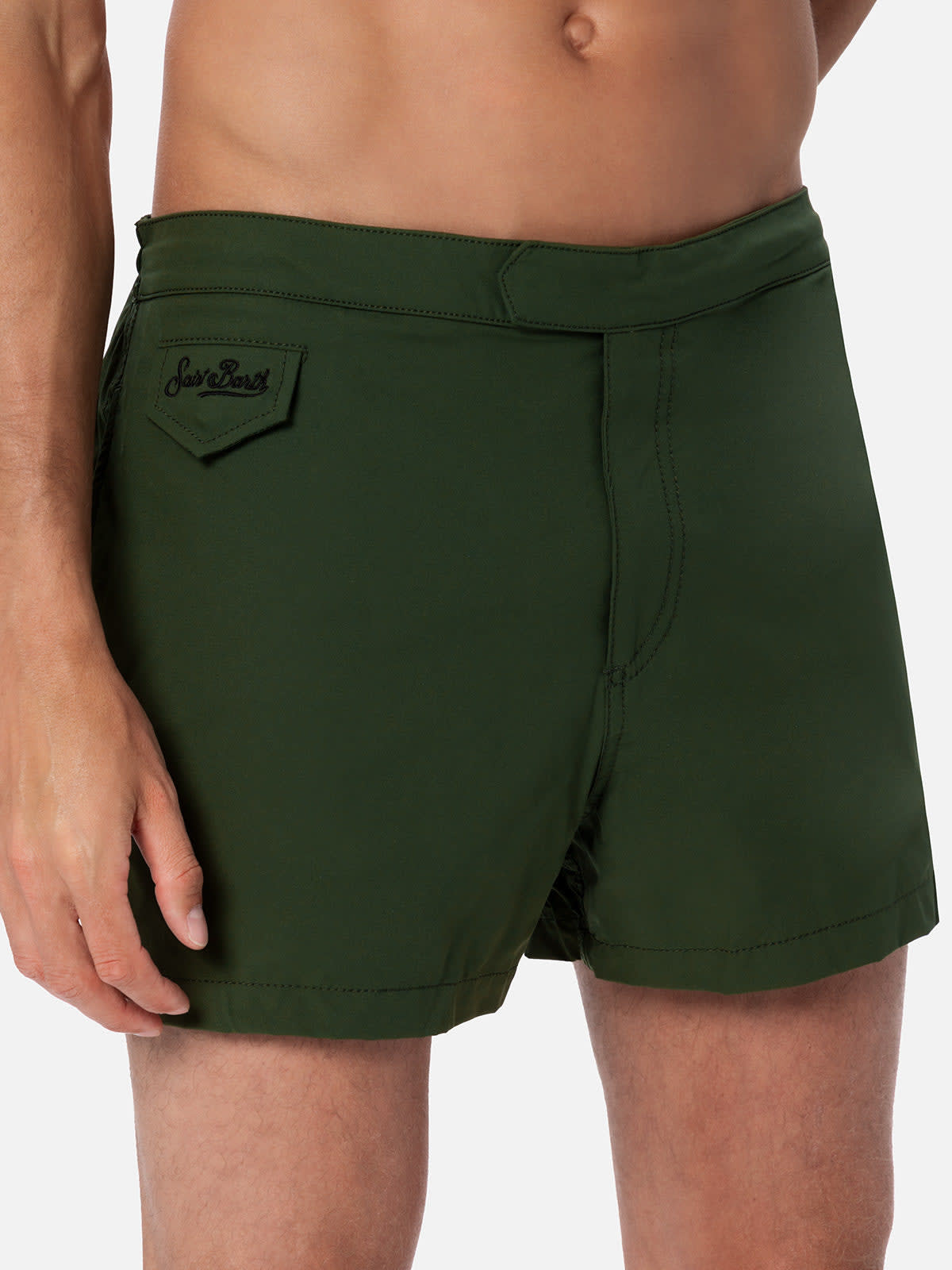 MC2 SAINT BARTH MAN MILITARY GREEN FITTED CUT SWIM SHORTS HARRYS