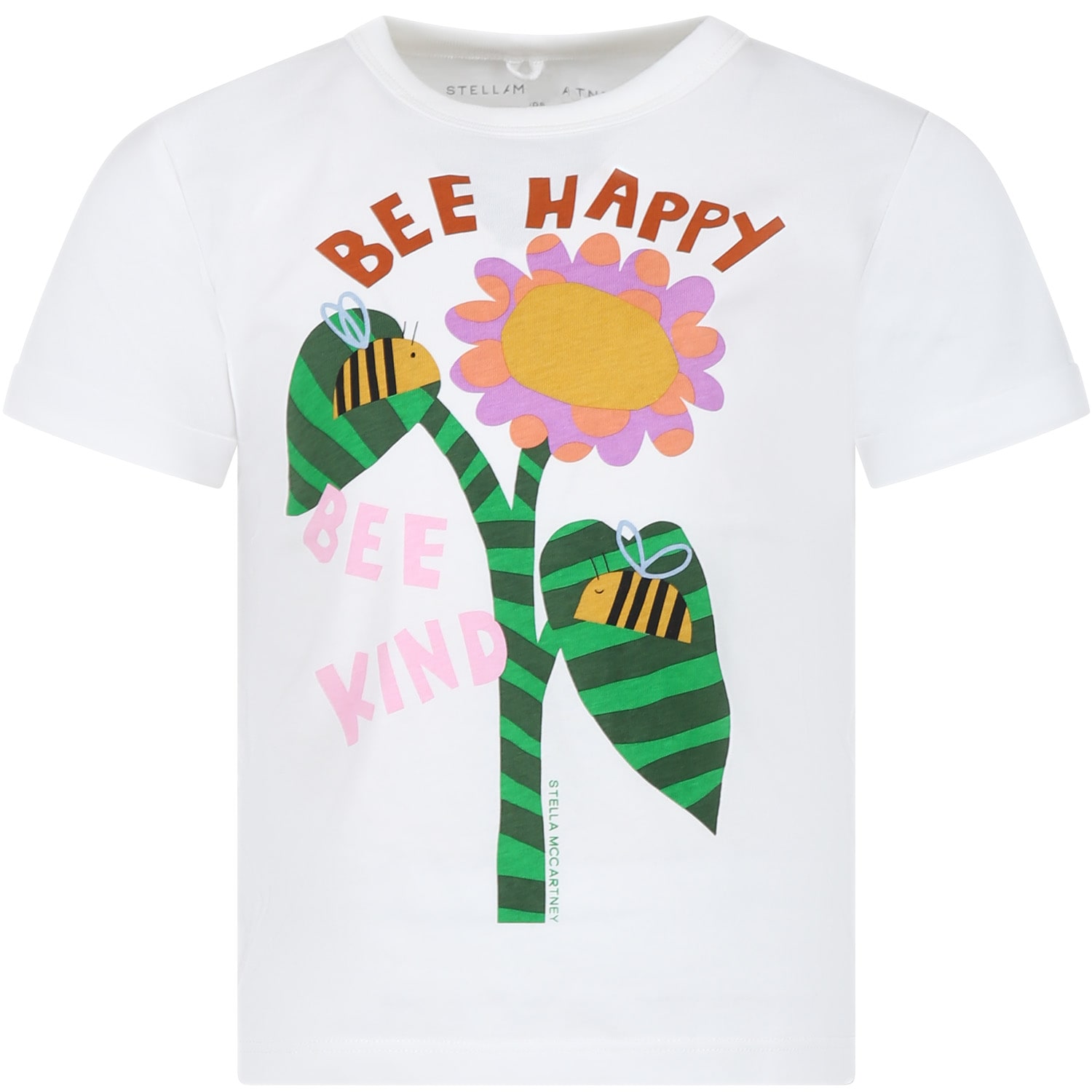 Stella Mccartney Kids' White T-shirt For Girl With Flower Print In Ivory