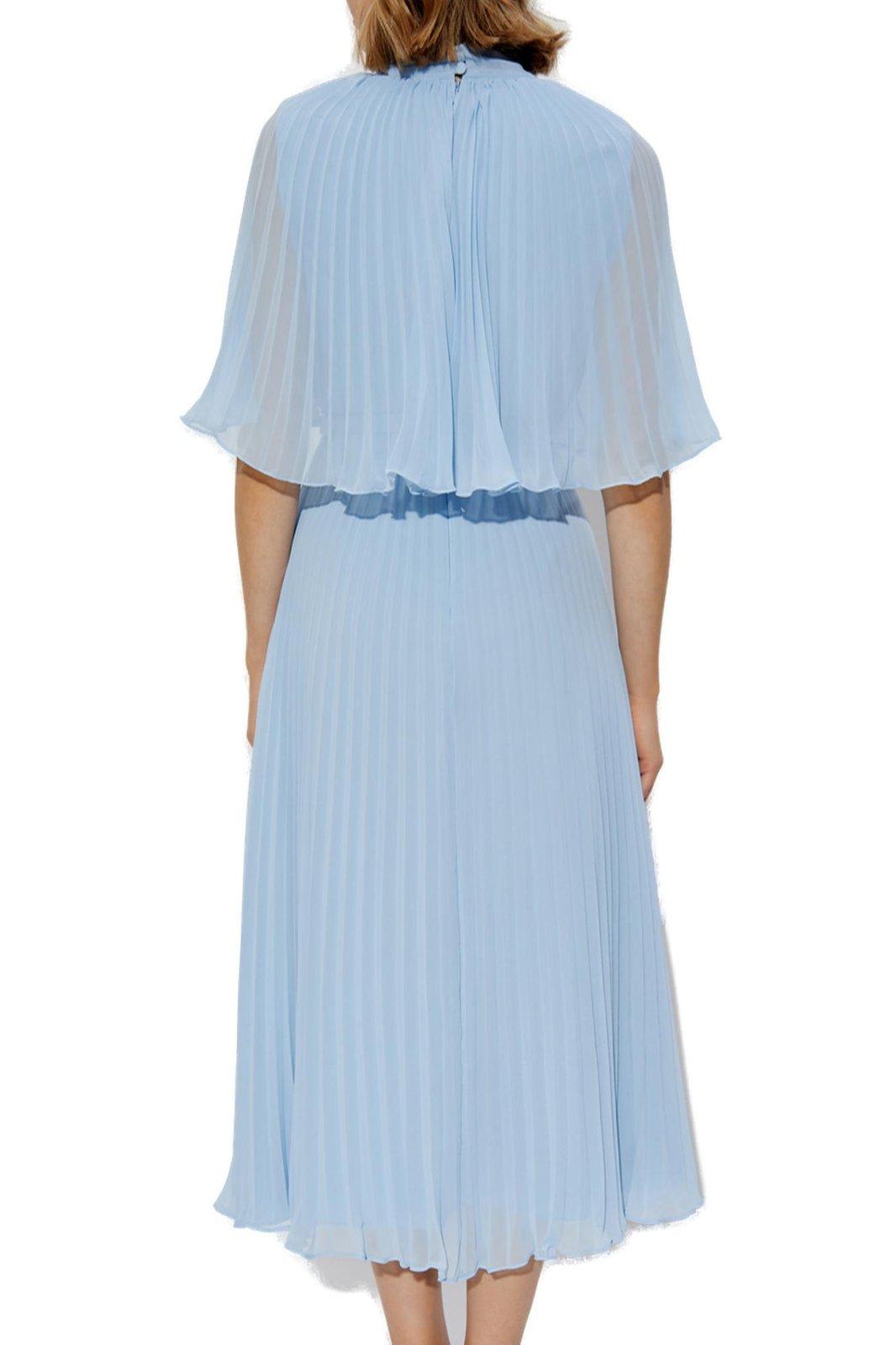 SELF-PORTRAIT PLEATED CHIFFON CAPE MIDI DRESS