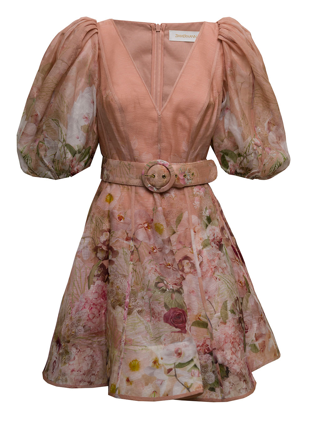 Zimmermann Womans Pinkfloral Silk Blend Dancer Dress With Belt
