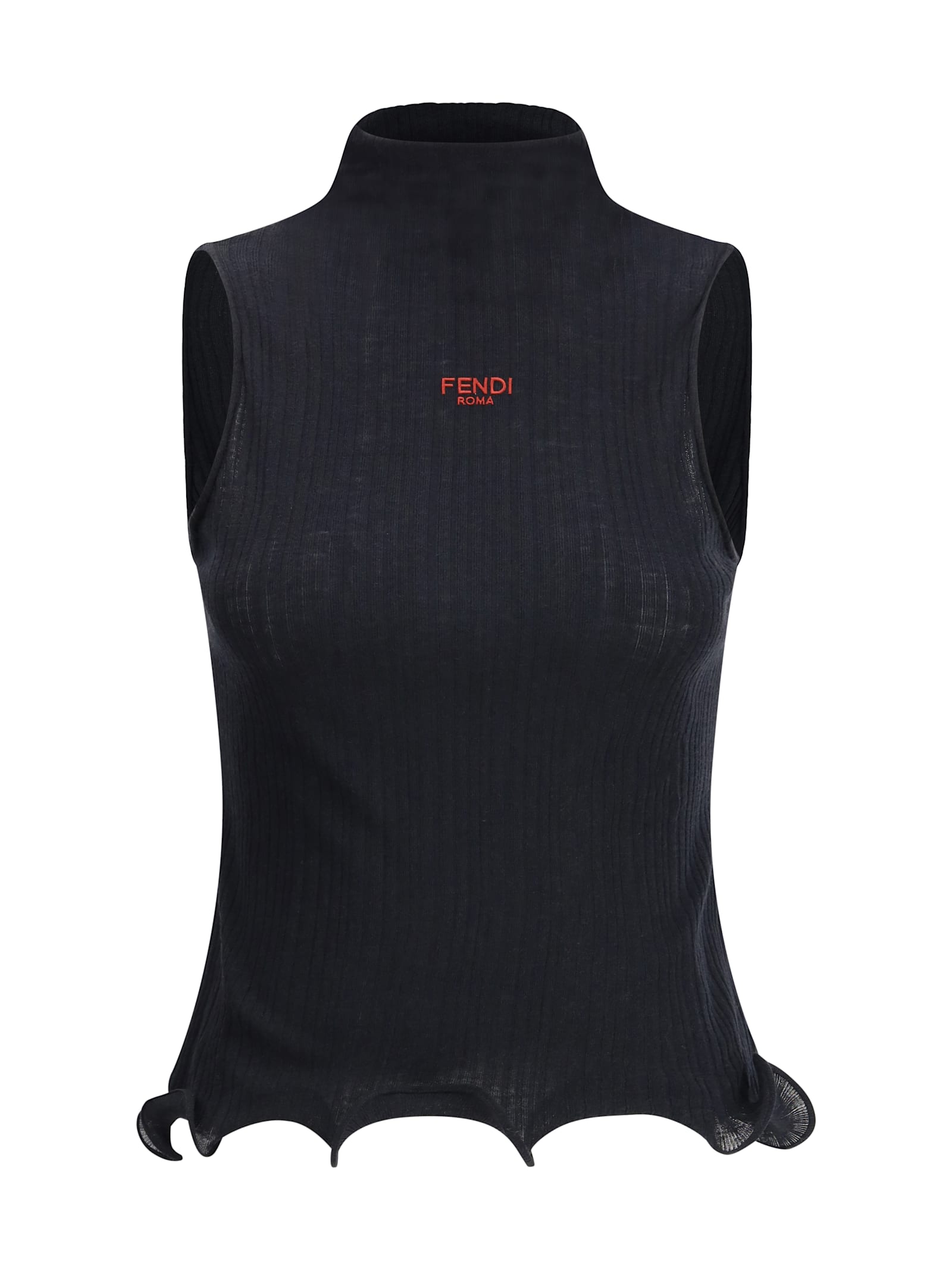 Fendi Women Sleeveless Virgin Wool Top In Blue