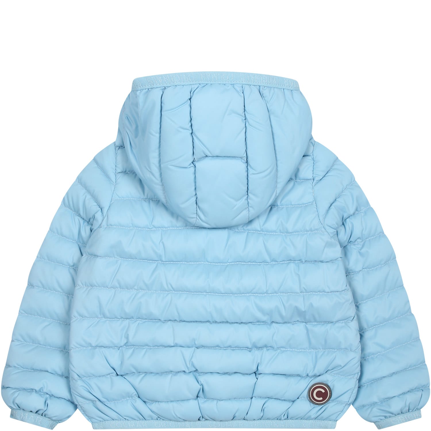 Shop Colmar Light Blue Down Jacket For Baby Boy With Logo